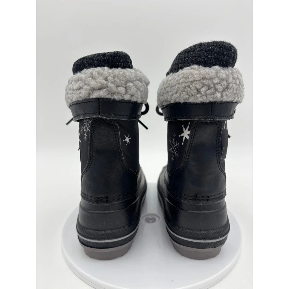 NEW Kids Snow Boots Black Faux Fur Lined Waterproof Winter Snow Shoe Toddler 10